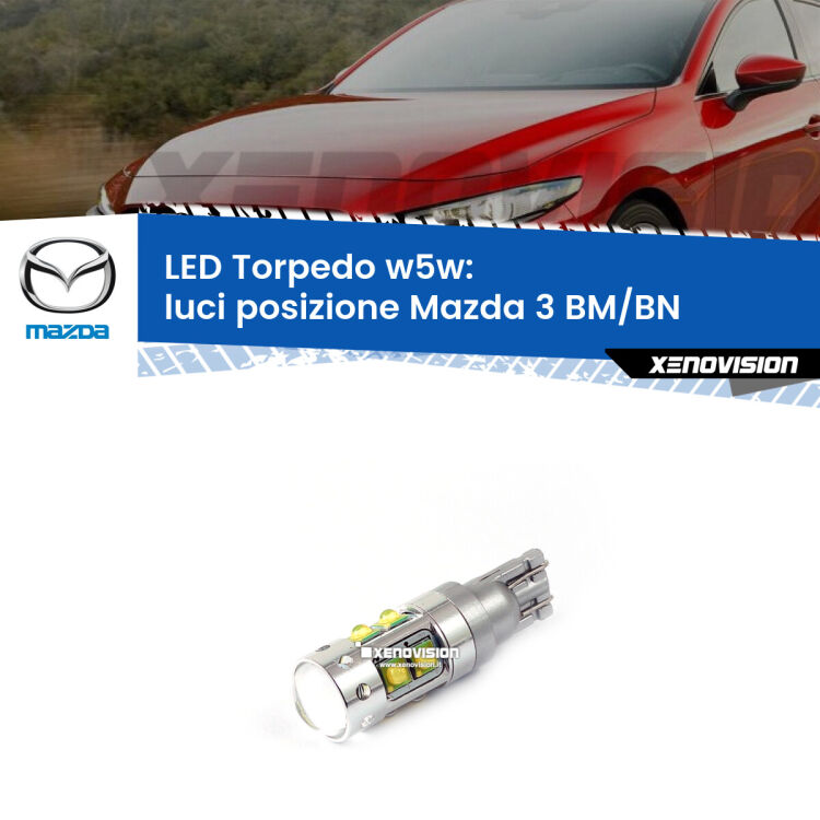 <strong>Luci posizione LED 6000k per Mazda 3</strong> BM/BN 2013-2018. Lampadine <strong>W5W</strong> canbus modello Torpedo.