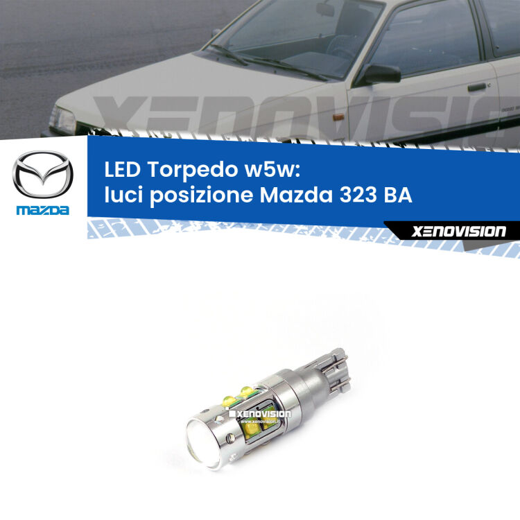 <strong>Luci posizione LED 6000k per Mazda 323</strong> BA 1994-1998. Lampadine <strong>W5W</strong> canbus modello Torpedo.