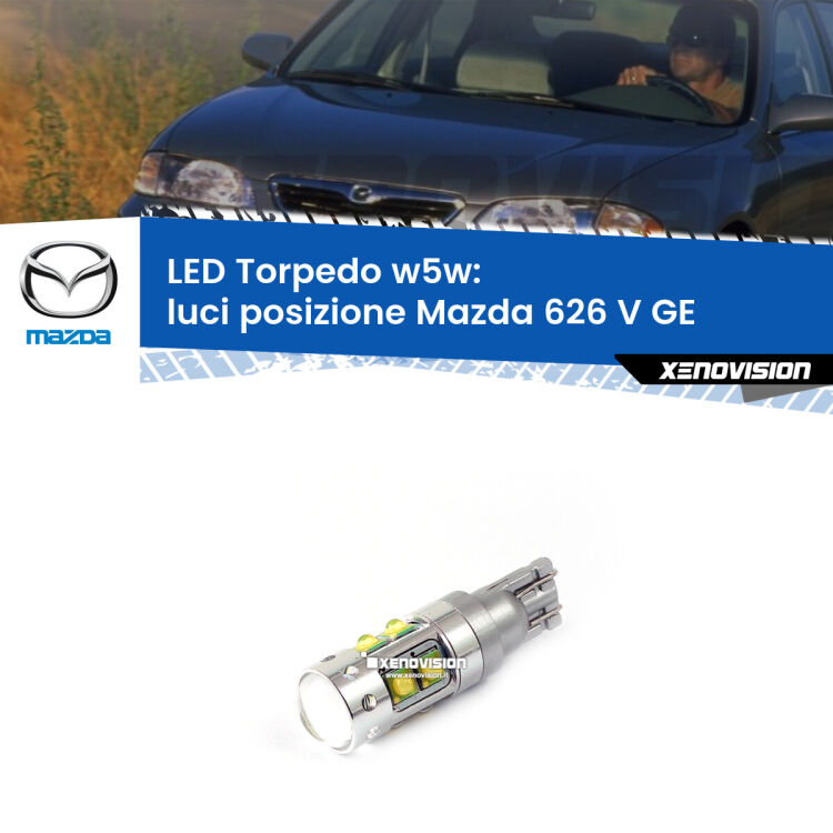 <strong>Luci posizione LED 6000k per Mazda 626 V</strong> GE 1992-1997. Lampadine <strong>W5W</strong> canbus modello Torpedo.