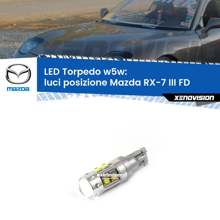 <strong>Luci posizione LED 6000k per Mazda RX-7 III</strong> FD 1992-2002. Lampadine <strong>W5W</strong> canbus modello Torpedo.