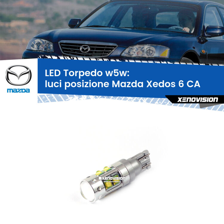<strong>Luci posizione LED 6000k per Mazda Xedos 6</strong> CA 1992-1999. Lampadine <strong>W5W</strong> canbus modello Torpedo.