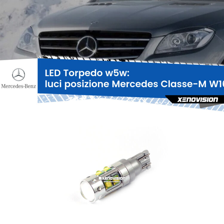 <strong>Luci posizione LED 6000k per Mercedes Classe-M</strong> W166 2011-2015. Lampadine <strong>W5W</strong> canbus modello Torpedo.