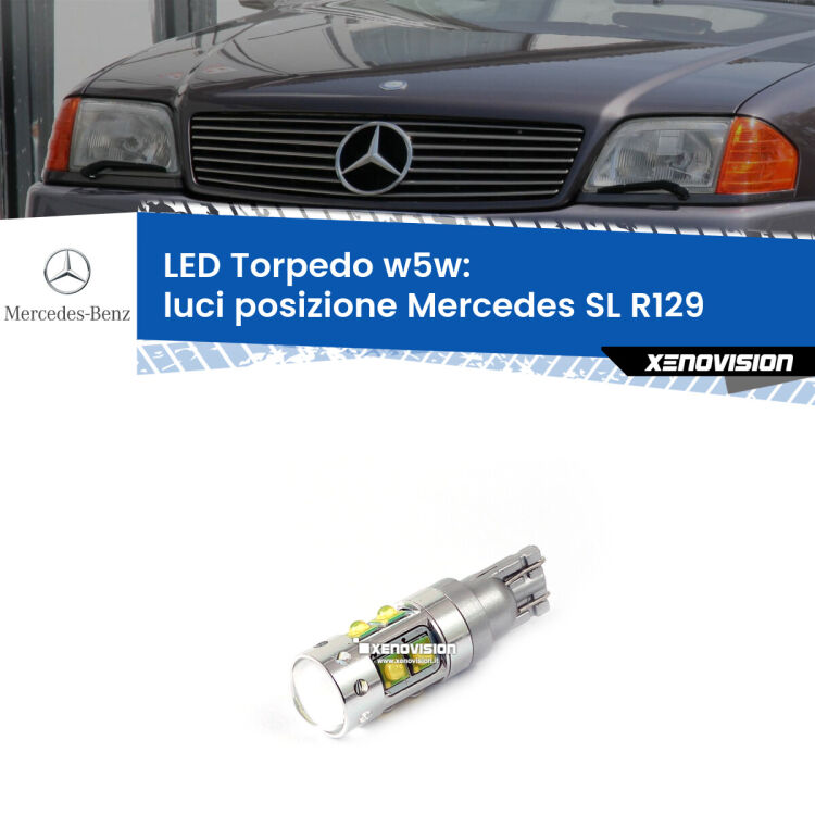 <strong>Luci posizione LED 6000k per Mercedes SL</strong> R129 1989-2001. Lampadine <strong>W5W</strong> canbus modello Torpedo.