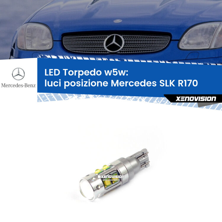 <strong>Luci posizione LED 6000k per Mercedes SLK</strong> R170 1996-2004. Lampadine <strong>W5W</strong> canbus modello Torpedo.