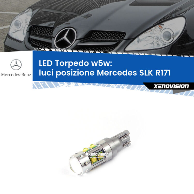 <strong>Luci posizione LED 6000k per Mercedes SLK</strong> R171 2004-2011. Lampadine <strong>W5W</strong> canbus modello Torpedo.