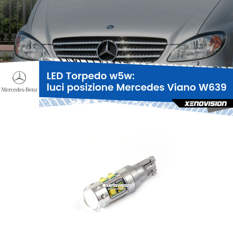 <strong>Luci posizione LED 6000k per Mercedes Viano</strong> W639 2003-2007. Lampadine <strong>W5W</strong> canbus modello Torpedo.