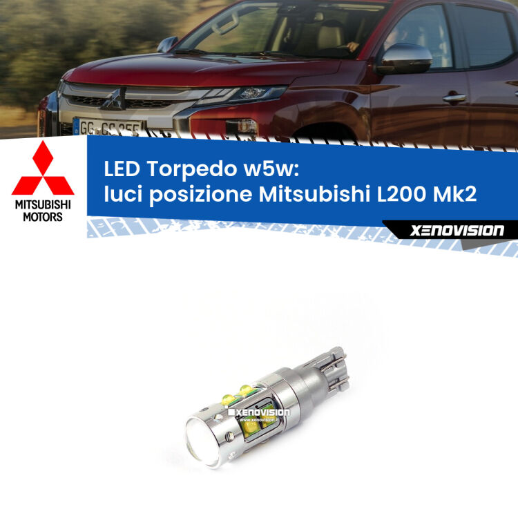 <strong>Luci posizione LED 6000k per Mitsubishi L200</strong> Mk2 1986-1996. Lampadine <strong>W5W</strong> canbus modello Torpedo.