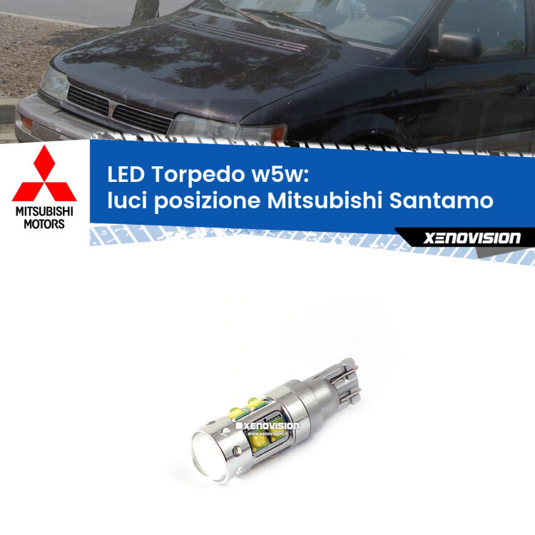<strong>Luci posizione LED 6000k per Mitsubishi Santamo</strong>  1999-2004. Lampadine <strong>W5W</strong> canbus modello Torpedo.