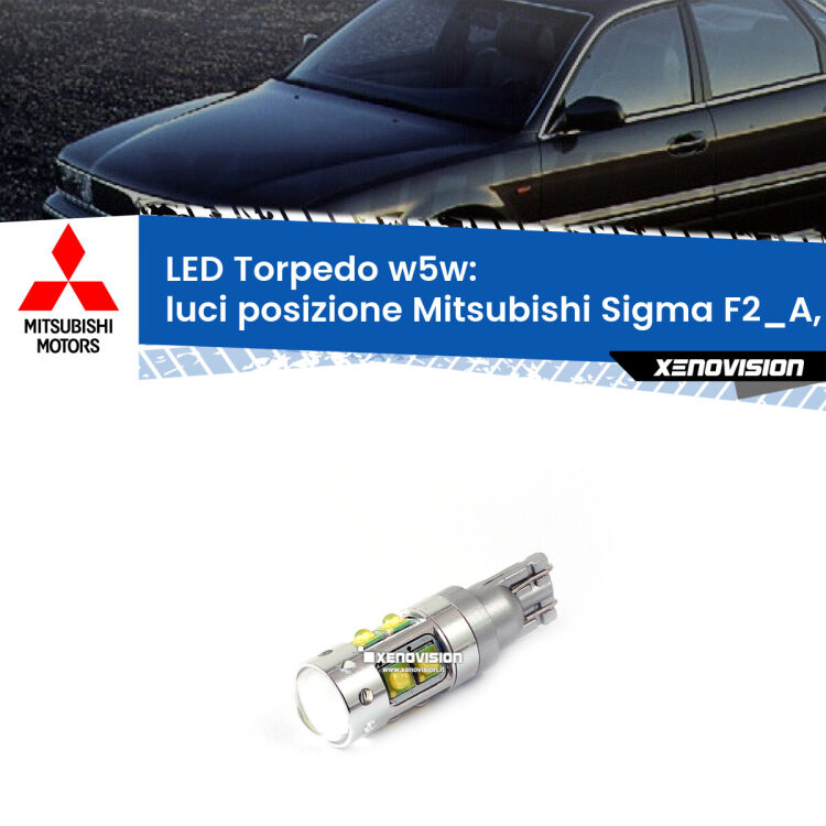 <strong>Luci posizione LED 6000k per Mitsubishi Sigma</strong> F2_A, F1_A 1990-1996. Lampadine <strong>W5W</strong> canbus modello Torpedo.