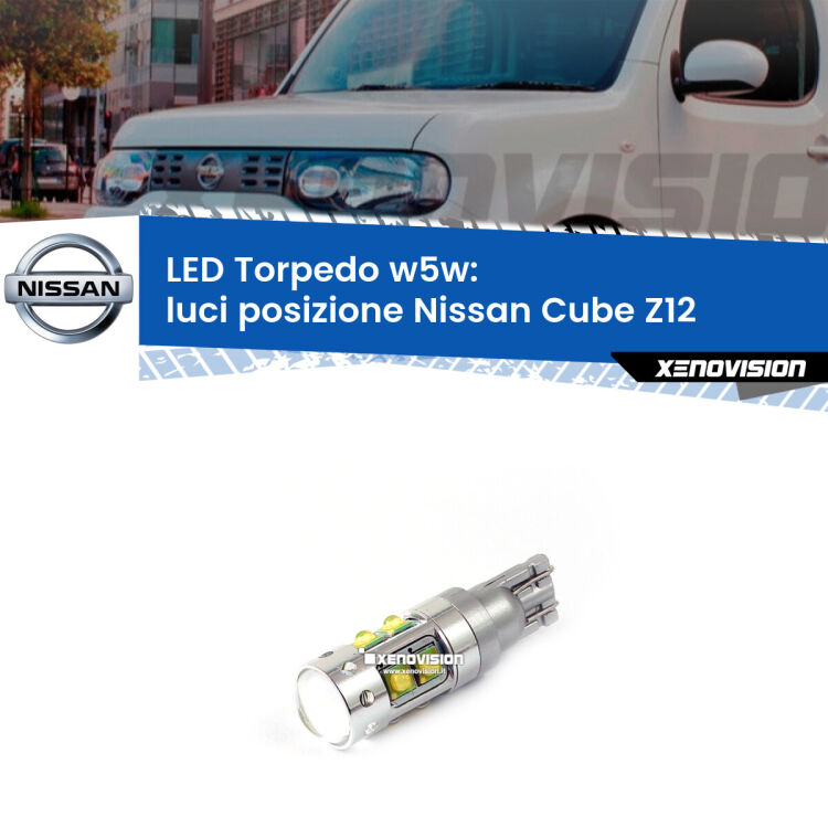<strong>Luci posizione LED 6000k per Nissan Cube</strong> Z12 2008-2012. Lampadine <strong>W5W</strong> canbus modello Torpedo.