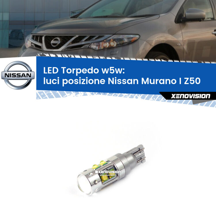 <strong>Luci posizione LED 6000k per Nissan Murano I</strong> Z50 2003-2008. Lampadine <strong>W5W</strong> canbus modello Torpedo.