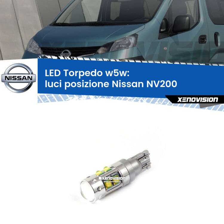 <strong>Luci posizione LED 6000k per Nissan NV200</strong>  2010-2019. Lampadine <strong>W5W</strong> canbus modello Torpedo.