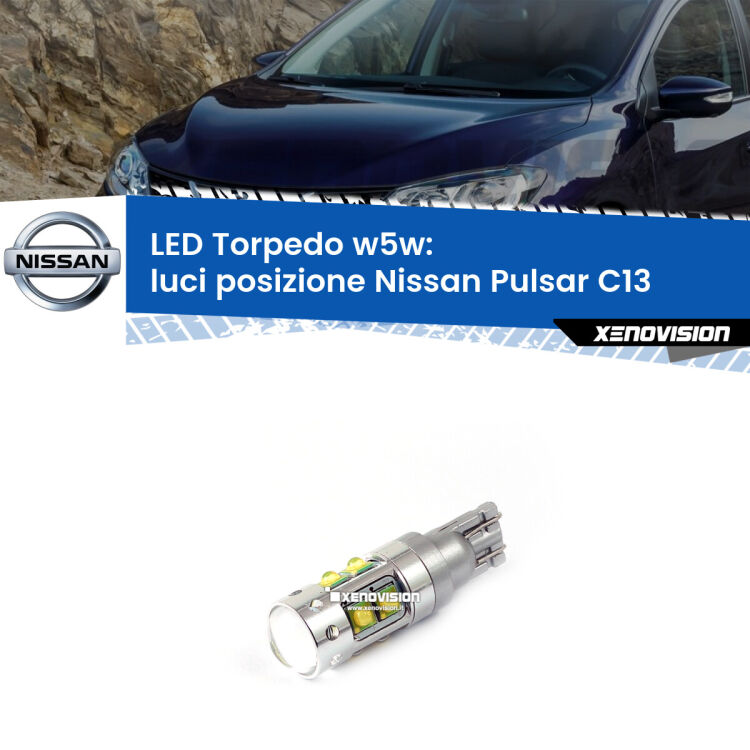 <strong>Luci posizione LED 6000k per Nissan Pulsar</strong> C13 2014-2018. Lampadine <strong>W5W</strong> canbus modello Torpedo.