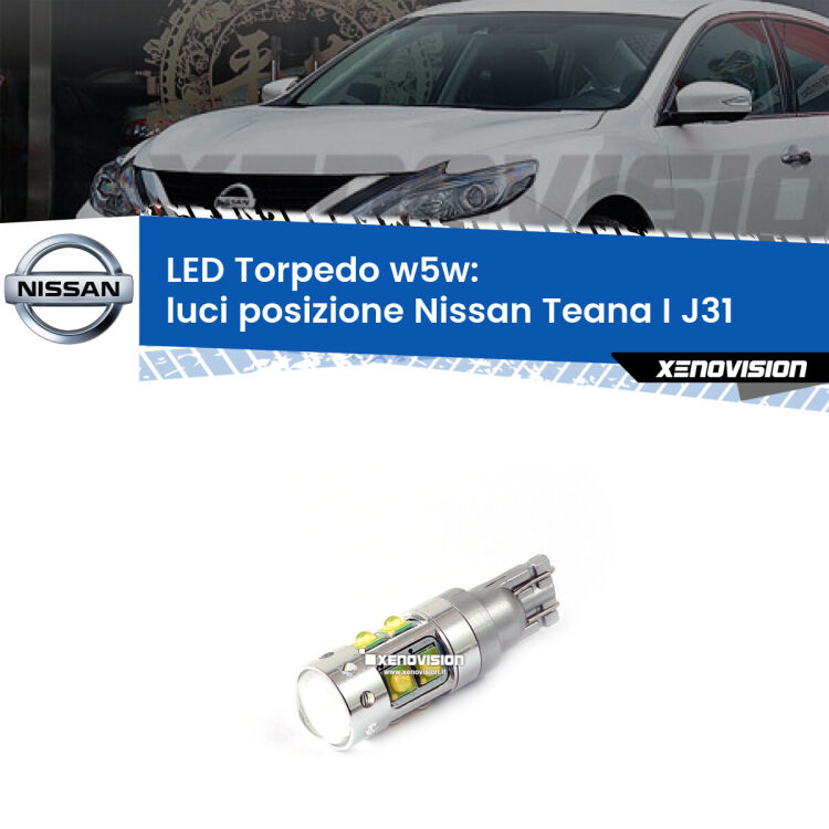 <strong>Luci posizione LED 6000k per Nissan Teana I</strong> J31 2003-2008. Lampadine <strong>W5W</strong> canbus modello Torpedo.