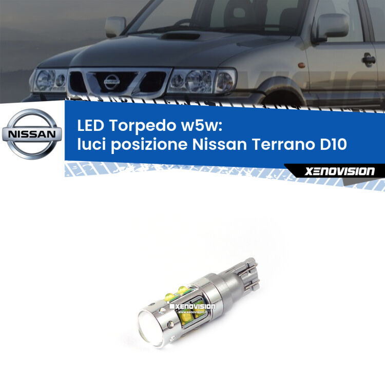 <strong>Luci posizione LED 6000k per Nissan Terrano</strong> D10 2013in poi. Lampadine <strong>W5W</strong> canbus modello Torpedo.