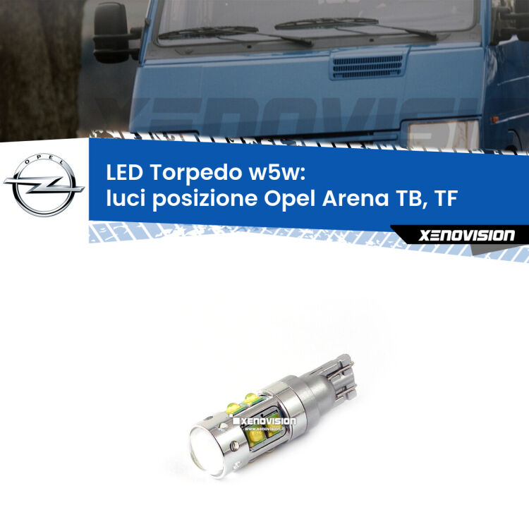 <strong>Luci posizione LED 6000k per Opel Arena</strong> TB, TF 1998-2001. Lampadine <strong>W5W</strong> canbus modello Torpedo.
