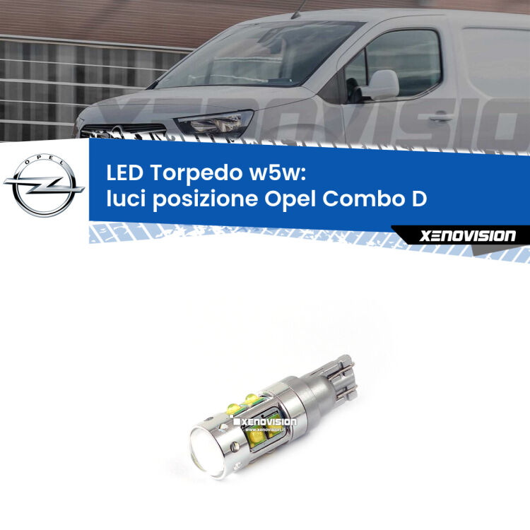 <strong>Luci posizione LED 6000k per Opel Combo D</strong>  2012-2018. Lampadine <strong>W5W</strong> canbus modello Torpedo.