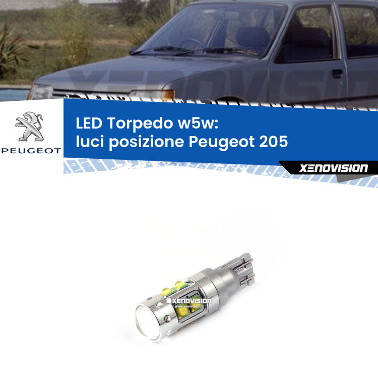 <strong>Luci posizione LED 6000k per Peugeot 205</strong>  Versione 1. Lampadine <strong>W5W</strong> canbus modello Torpedo.