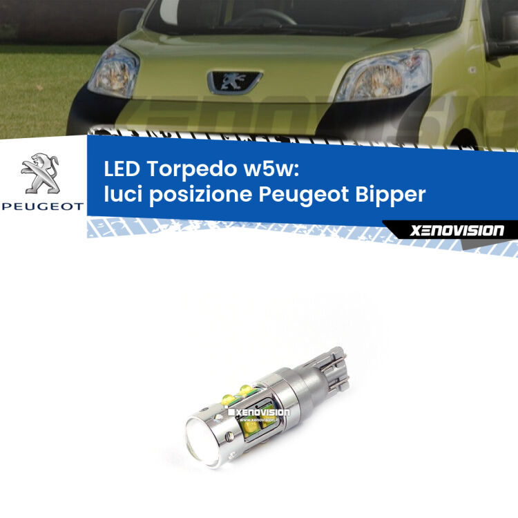 <strong>Luci posizione LED 6000k per Peugeot Bipper</strong>  2008in poi. Lampadine <strong>W5W</strong> canbus modello Torpedo.