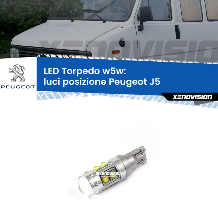 <strong>Luci posizione LED 6000k per Peugeot J5</strong>  1990-1994. Lampadine <strong>W5W</strong> canbus modello Torpedo.