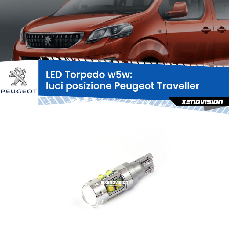 <strong>Luci posizione LED 6000k per Peugeot Traveller</strong>  2016in poi. Lampadine <strong>W5W</strong> canbus modello Torpedo.