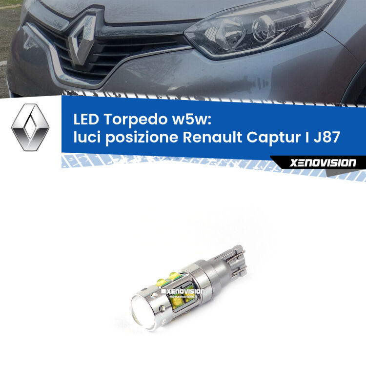 <strong>Luci posizione LED 6000k per Renault Captur I</strong> J87 2013-2015. Lampadine <strong>W5W</strong> canbus modello Torpedo.