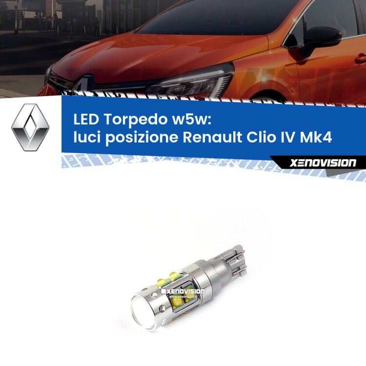 <strong>Luci posizione LED 6000k per Renault Clio IV</strong> Mk4 2012-2018. Lampadine <strong>W5W</strong> canbus modello Torpedo.