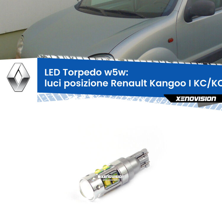 <strong>Luci posizione LED 6000k per Renault Kangoo I</strong> KC/KC 1997-2006. Lampadine <strong>W5W</strong> canbus modello Torpedo.