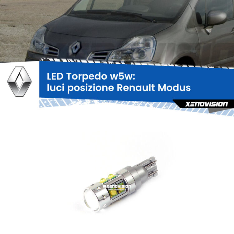 <strong>Luci posizione LED 6000k per Renault Modus</strong>  2004-2012. Lampadine <strong>W5W</strong> canbus modello Torpedo.