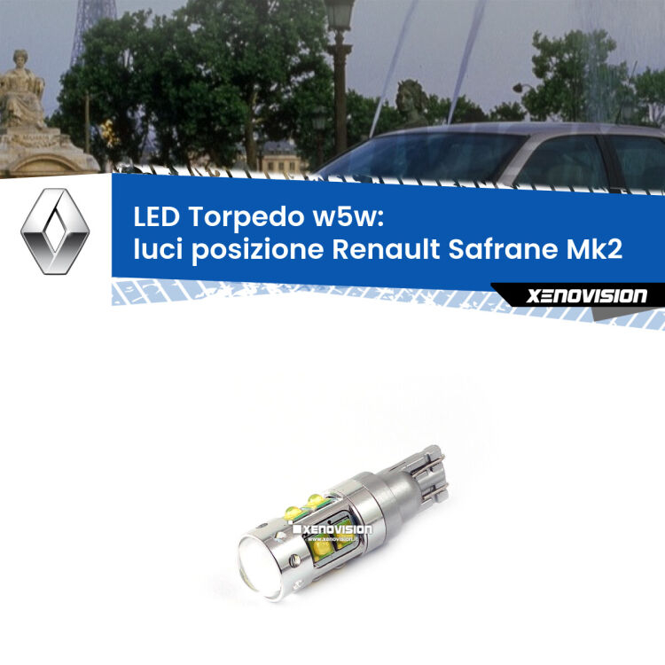 <strong>Luci posizione LED 6000k per Renault Safrane</strong> Mk2 1996-2000. Lampadine <strong>W5W</strong> canbus modello Torpedo.