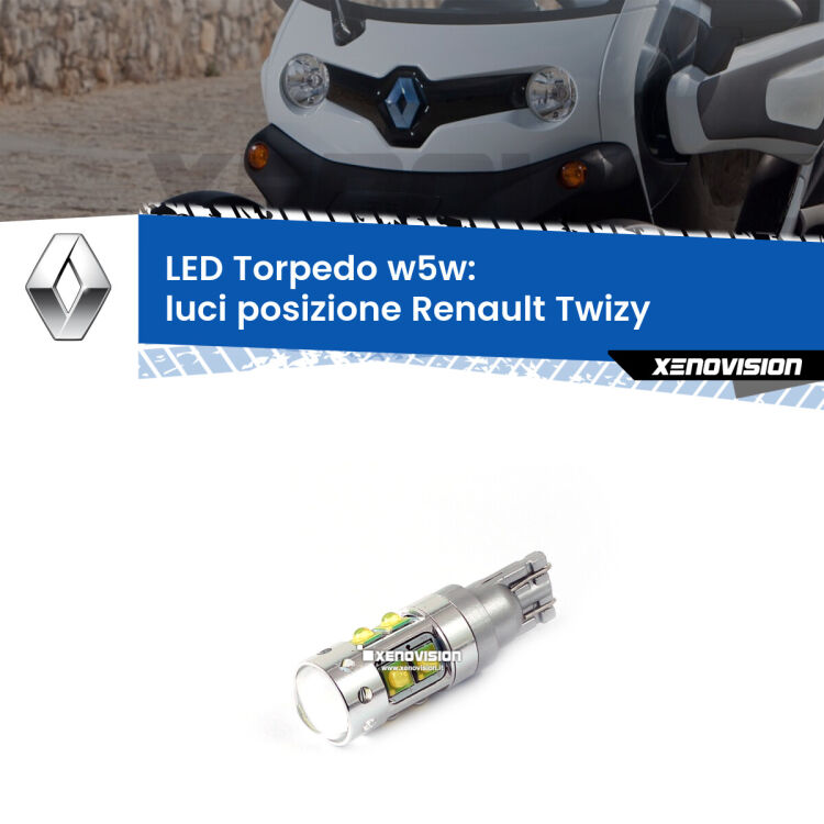 <strong>Luci posizione LED 6000k per Renault Twizy</strong>  2012in poi. Lampadine <strong>W5W</strong> canbus modello Torpedo.