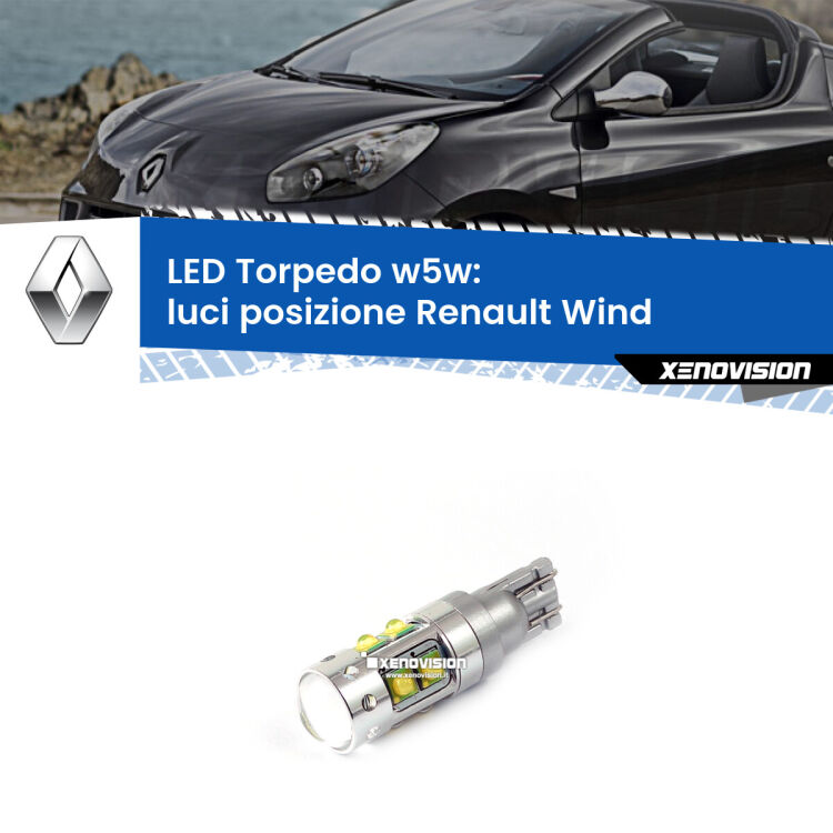 <strong>Luci posizione LED 6000k per Renault Wind</strong>  2010-2013. Lampadine <strong>W5W</strong> canbus modello Torpedo.