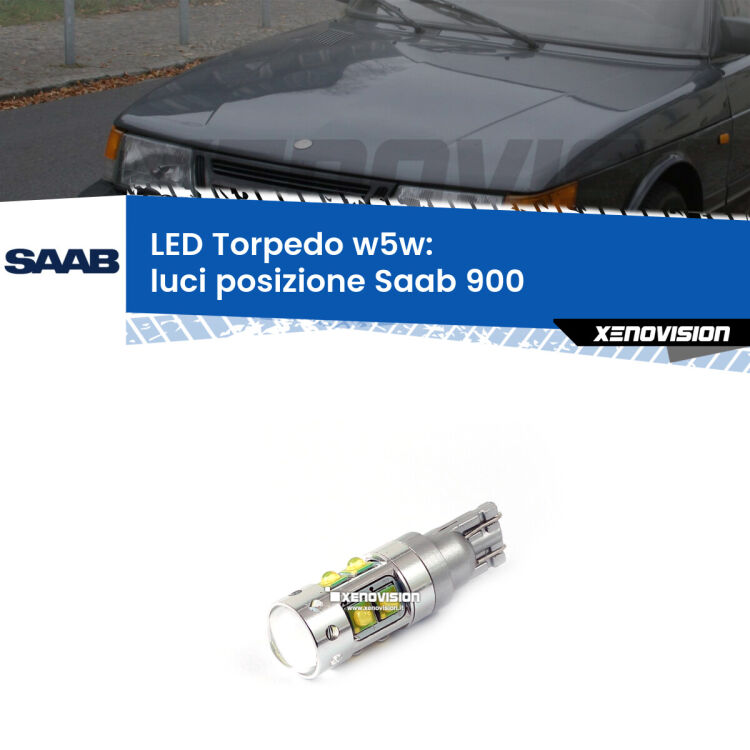 <strong>Luci posizione LED 6000k per Saab 900</strong>  1993-1998. Lampadine <strong>W5W</strong> canbus modello Torpedo.