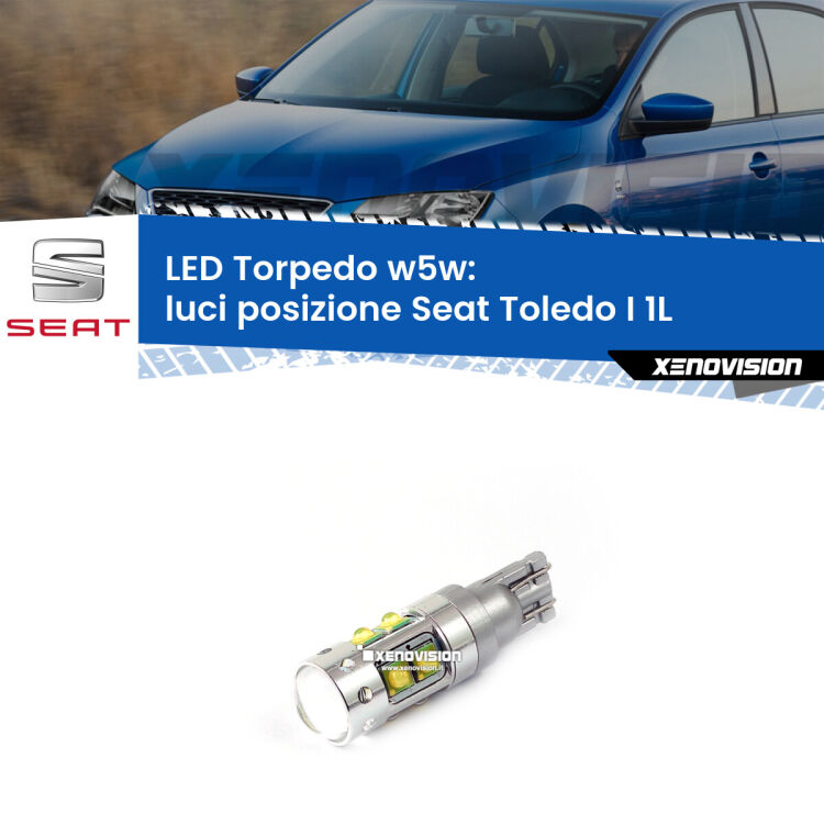<strong>Luci posizione LED 6000k per Seat Toledo I</strong> 1L 1991-1999. Lampadine <strong>W5W</strong> canbus modello Torpedo.