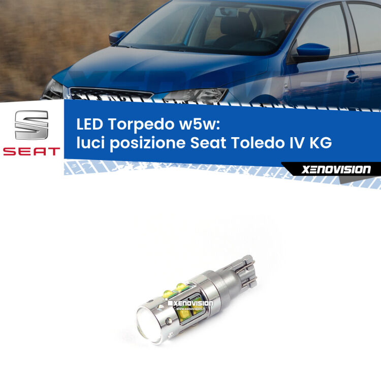 <strong>Luci posizione LED 6000k per Seat Toledo IV</strong> KG 2012-2019. Lampadine <strong>W5W</strong> canbus modello Torpedo.