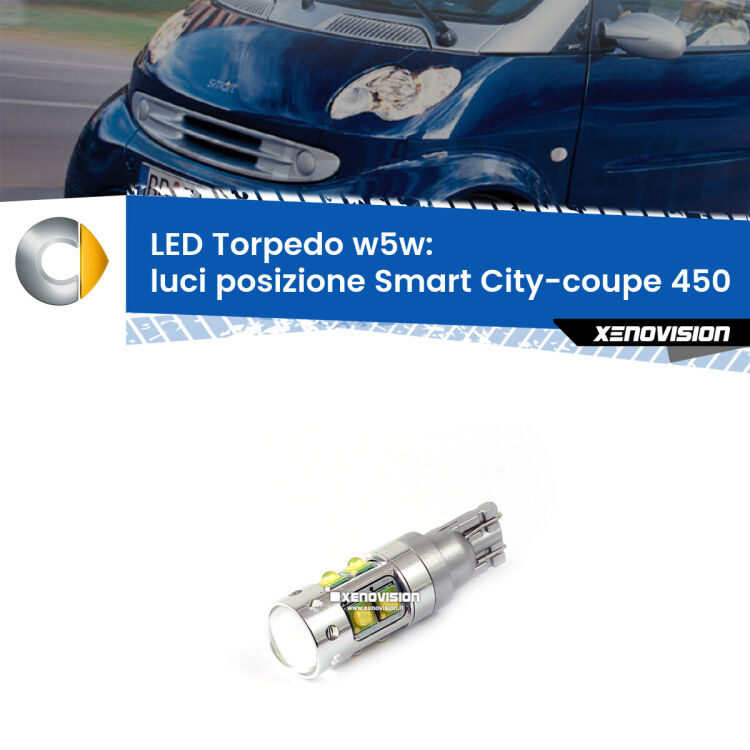 <strong>Luci posizione LED 6000k per Smart City-coupe</strong> 450 1998-2004. Lampadine <strong>W5W</strong> canbus modello Torpedo.