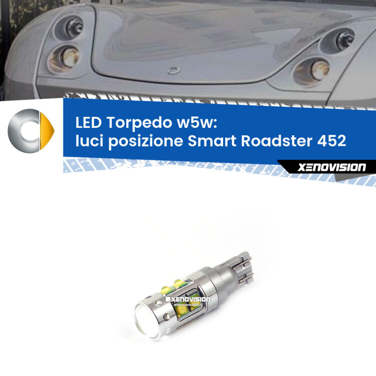 <strong>Luci posizione LED 6000k per Smart Roadster</strong> 452 2003-2005. Lampadine <strong>W5W</strong> canbus modello Torpedo.