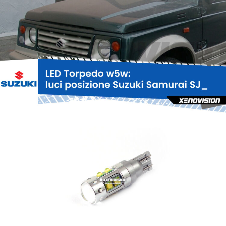 <strong>Luci posizione LED 6000k per Suzuki Samurai</strong> SJ_ Versione 1. Lampadine <strong>W5W</strong> canbus modello Torpedo.