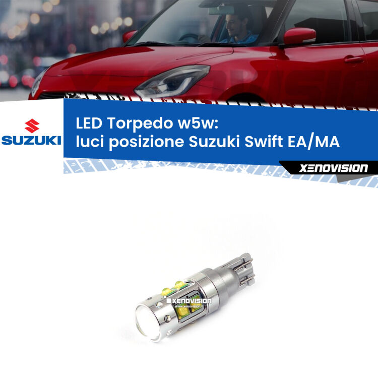 <strong>Luci posizione LED 6000k per Suzuki Swift</strong> EA/MA 1989-2003. Lampadine <strong>W5W</strong> canbus modello Torpedo.