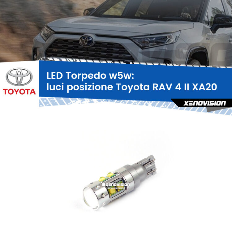 <strong>Luci posizione LED 6000k per Toyota RAV 4 II</strong> XA20 2000-2005. Lampadine <strong>W5W</strong> canbus modello Torpedo.