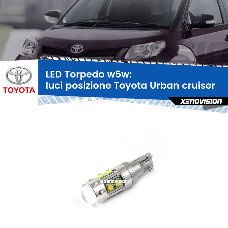 <strong>Luci posizione LED 6000k per Toyota Urban cruiser</strong>  2007-2016. Lampadine <strong>W5W</strong> canbus modello Torpedo.