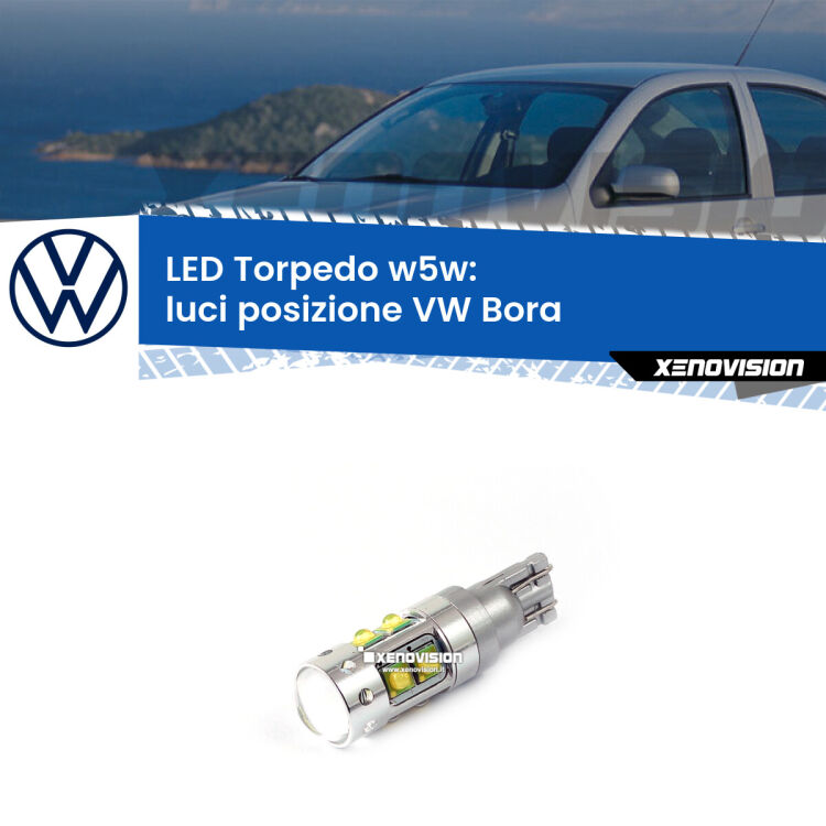<strong>Luci posizione LED 6000k per VW Bora</strong>  1999-2006. Lampadine <strong>W5W</strong> canbus modello Torpedo.