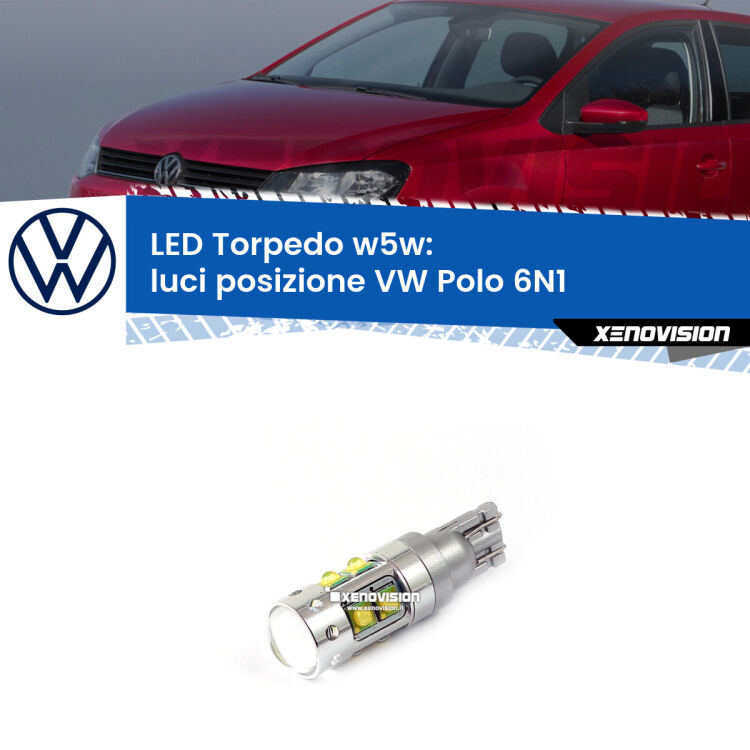 <strong>Luci posizione LED 6000k per VW Polo</strong> 6N1 Versione 2. Lampadine <strong>W5W</strong> canbus modello Torpedo.