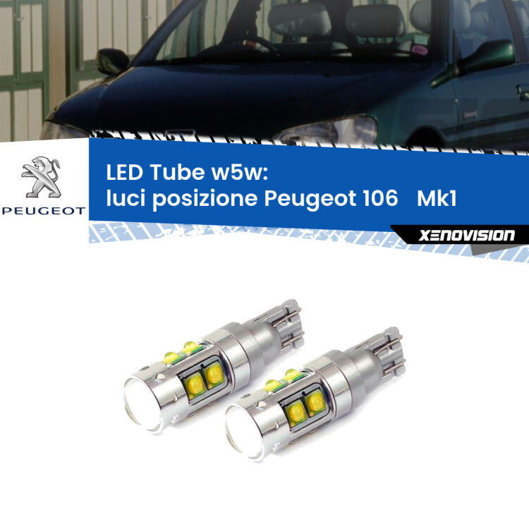 0 Luci posizione LED W5W Peugeot 106 Mk1 1991-1996 W5W Tube <strong>Luci posizione LED 6000k per Peugeot 106 </strong> Mk1 1991-1996. Lampadine <strong>W5W</strong> canbus modello Tube, luce bianco lunare, lunga durata e compatibilità.