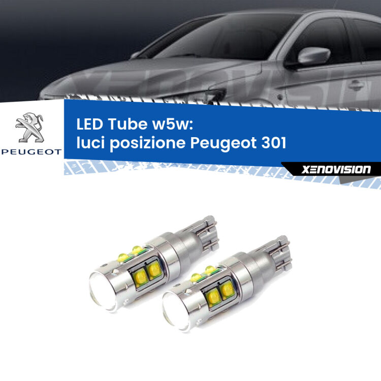 0 Luci posizione LED W5W Peugeot 301 senza luci diurne W5W Tube <strong>Luci posizione LED 6000k per Peugeot 301</strong> senza luci diurne. Lampadine <strong>W5W</strong> canbus modello Tube, luce bianco lunare, lunga durata e compatibilità.