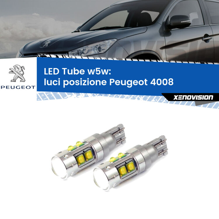 0 Luci posizione LED W5W Peugeot 4008 2012in poi W5W Tube <strong>Luci posizione LED 6000k per Peugeot 4008</strong> 2012in poi. Lampadine <strong>W5W</strong> canbus modello Tube, luce bianco lunare, lunga durata e compatibilità.