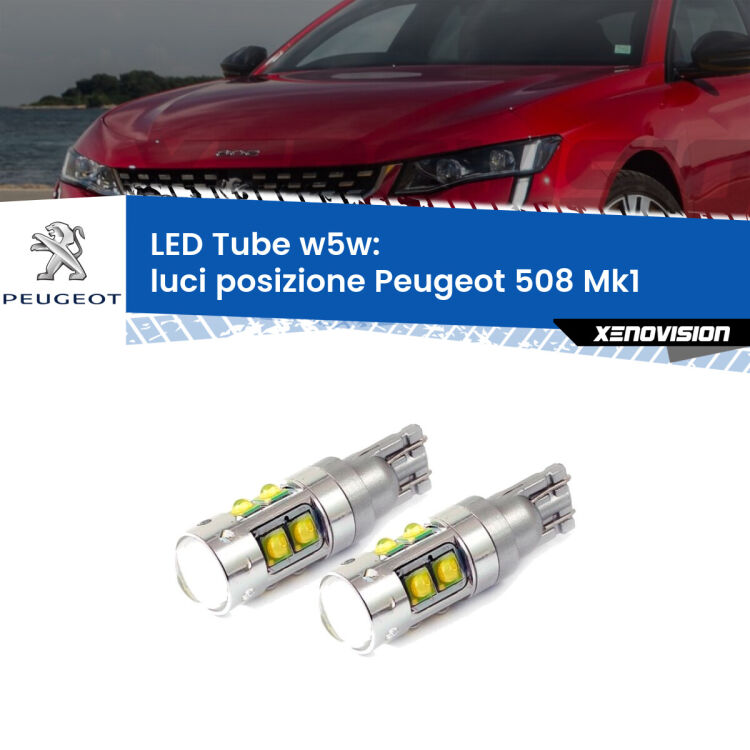 0 Luci posizione LED W5W Peugeot 508 Mk1 2010-2014 W5W Tube <strong>Luci posizione LED 6000k per Peugeot 508</strong> Mk1 2010-2014. Lampadine <strong>W5W</strong> canbus modello Tube, luce bianco lunare, lunga durata e compatibilità.