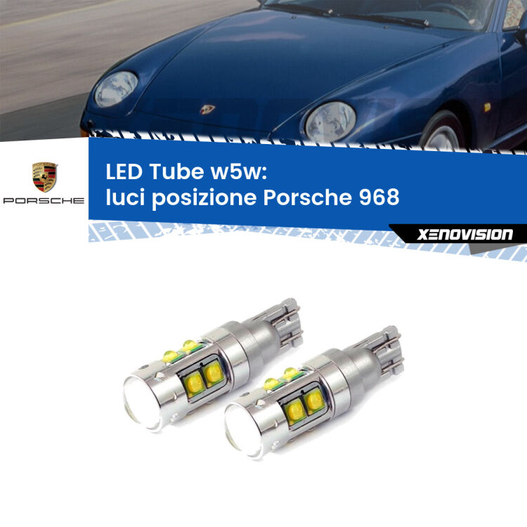 0 Luci posizione LED W5W Porsche 968  1991-1995 W5W Tube <strong>Luci posizione LED 6000k per Porsche 968</strong>  1991-1995. Lampadine <strong>W5W</strong> canbus modello Tube, luce bianco lunare, lunga durata e compatibilità.