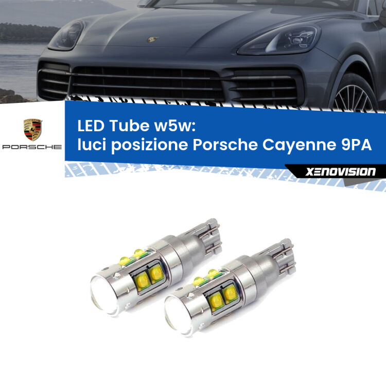 0 Luci posizione LED W5W Porsche Cayenne 9PA 2002-2010 W5W Tube <strong>Luci posizione LED 6000k per Porsche Cayenne</strong> 9PA 2002-2010. Lampadine <strong>W5W</strong> canbus modello Tube, luce bianco lunare, lunga durata e compatibilità.