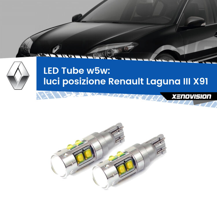 0 Luci posizione LED W5W Renault Laguna III X91 2007-2015 W5W Tube <strong>Luci posizione LED 6000k per Renault Laguna III</strong> X91 2007-2015. Lampadine <strong>W5W</strong> canbus modello Tube, luce bianco lunare, lunga durata e compatibilità.